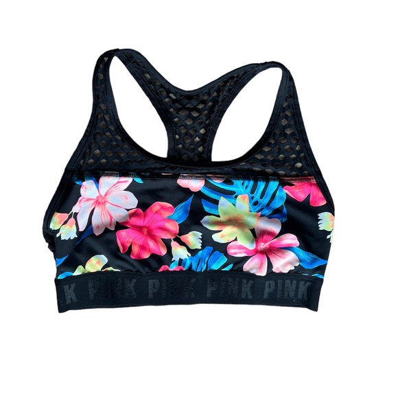 PINK Victoria's Secret Other - Victoria’s Secret Pink gym to swim black tropical sports mesh racerback bra top